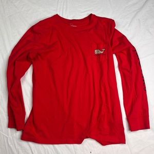 Vineyard Vines Womens Sz M Long Sleeve Red Pocket Tee Leopard Print Whale Blouse